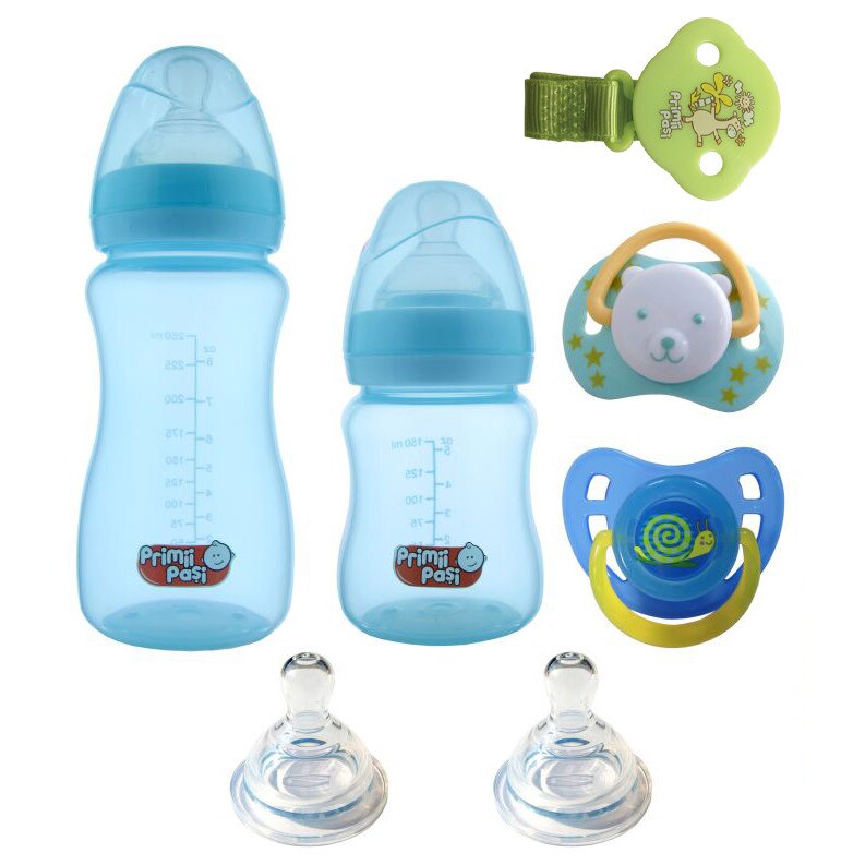 Set starter nou nascut biberoane gat larg, bleu melc, Primii Pasi