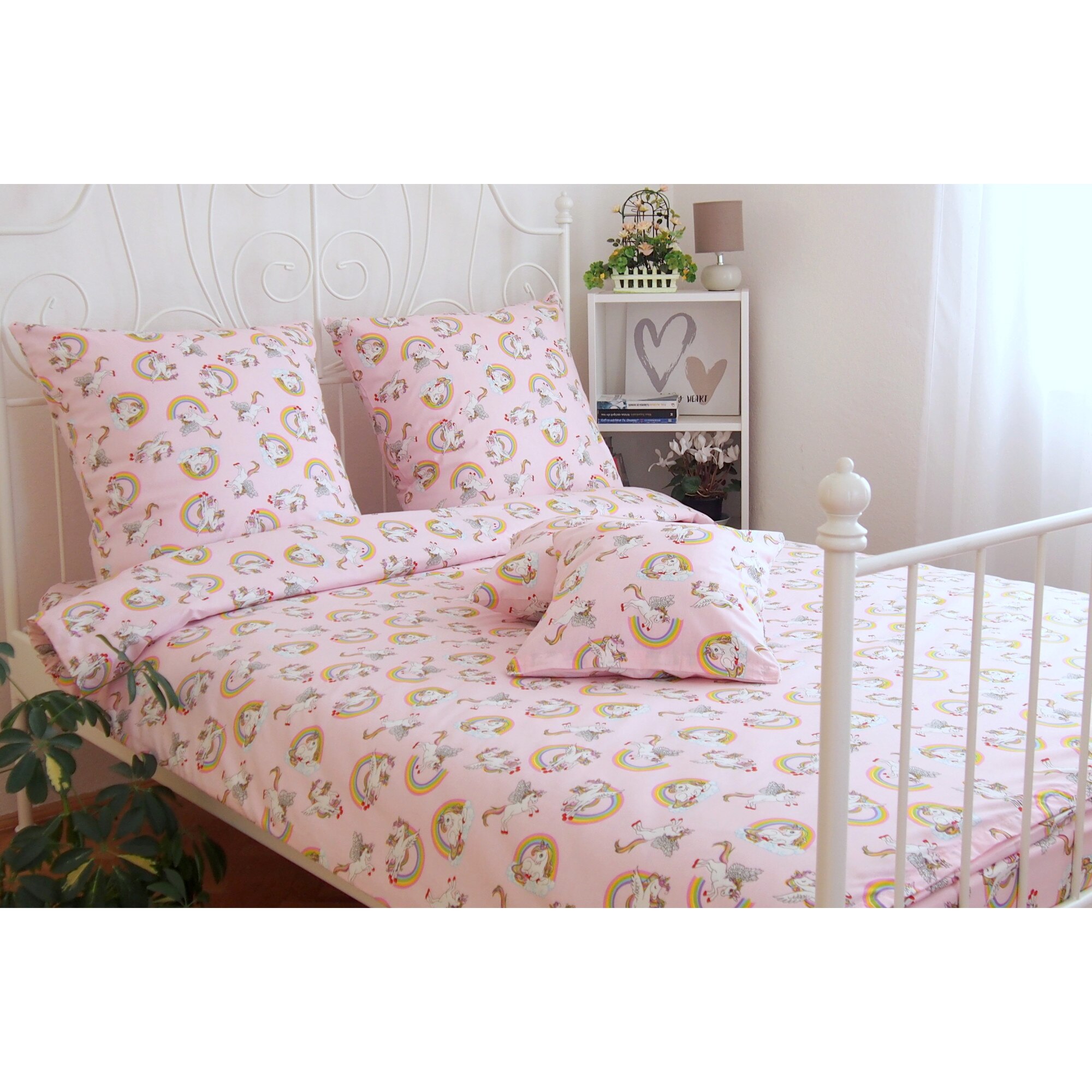 Lenjerie de pat, 3 piese, Partener Tex, 1 persoana, din bumbac 100% Ranforce , Unicorn roz