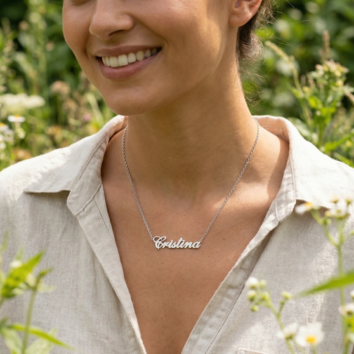 Lantisor din argint rodiat cu nume, Cristina, ARTOR LN3,47 cm