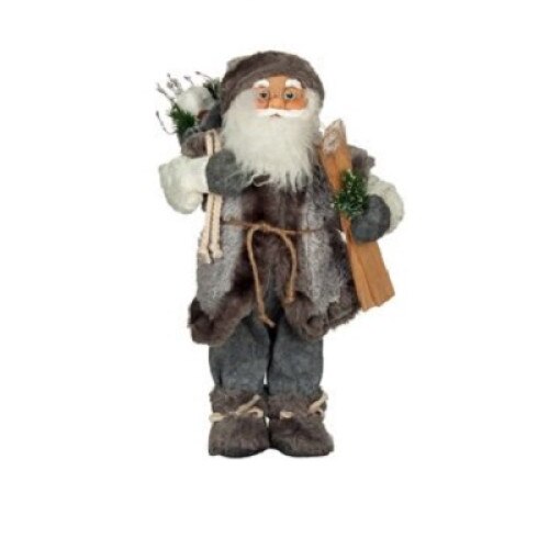 Figurina Mos Craciun cu schiuri, bej, 46 cm