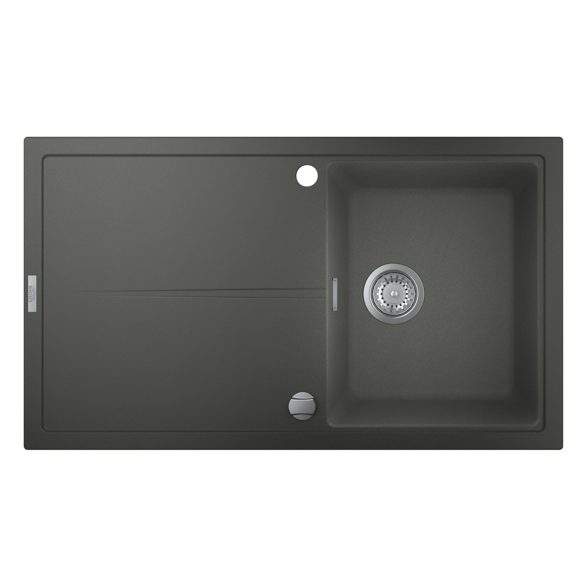 Chiuveta Quartz composite Grohe K400 31640AT0, 337 x 420 x 205 mm, reversibila, montare pe blat, evacuare automata, Kit montaj si evacuare inclus, Antracit