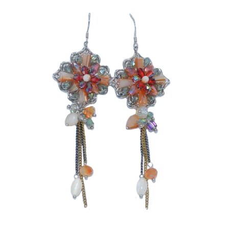 Cercei trendy cu forma de romb inflorat decorat cu pietre, D&J Exclusive,Multicolor