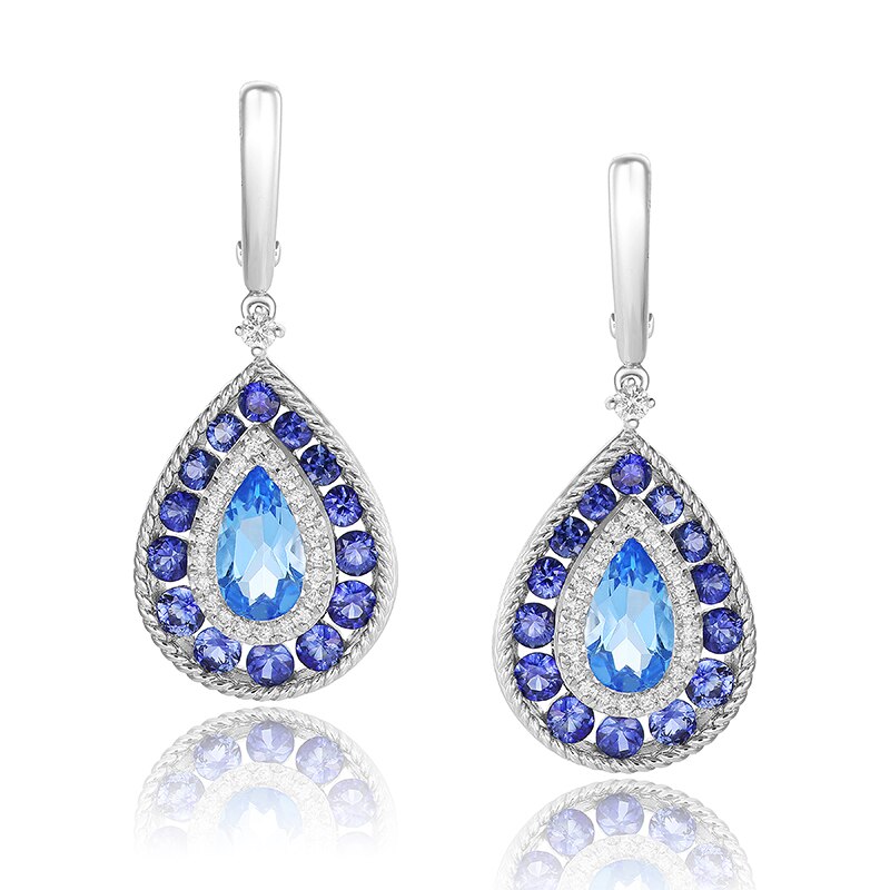 Cercei Deruvo Aur 18k Diamante, Blue Topaz, Safire E3533BTLSWN-W