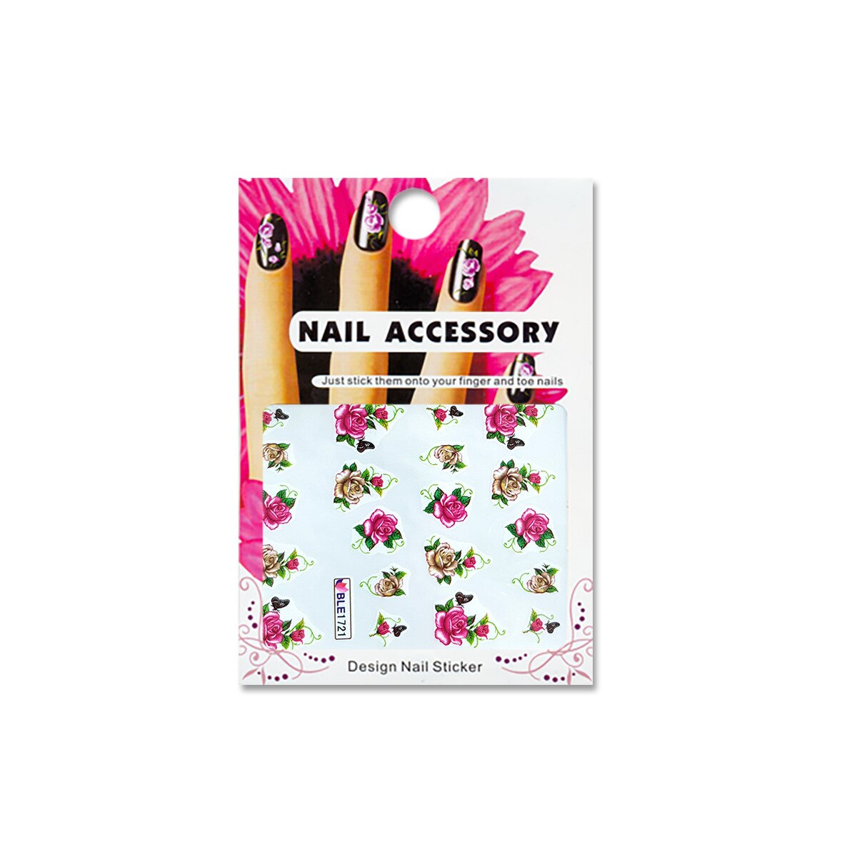 Tatuaj sticker cu efect acrilic pentru decor unghii BLE1721, MoonbasaNails, Multicolor