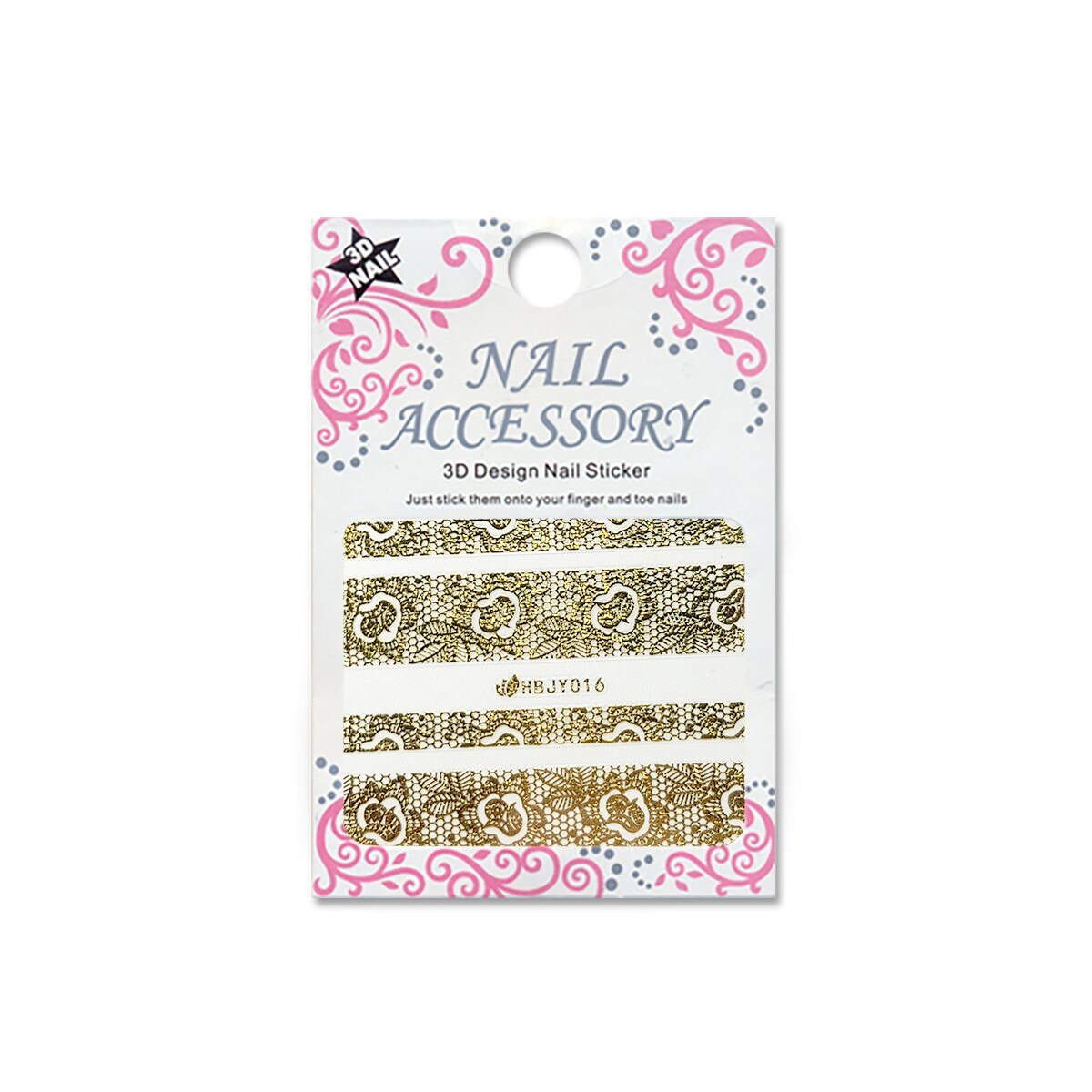 Decoratiuni cu efect acrilic 3D, MoonbasaNails, HBJY016G, Model dantela, Auriu