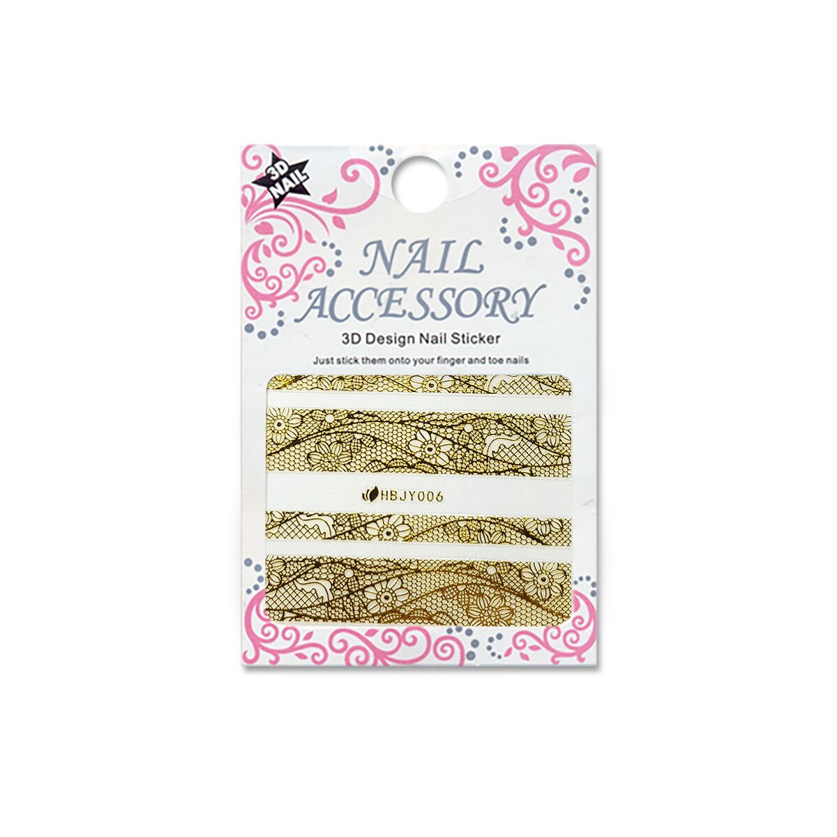 Decoratiuni cu efect acrilic 3D, MoonbasaNails, HBJY006G, Model dantela, Auriu