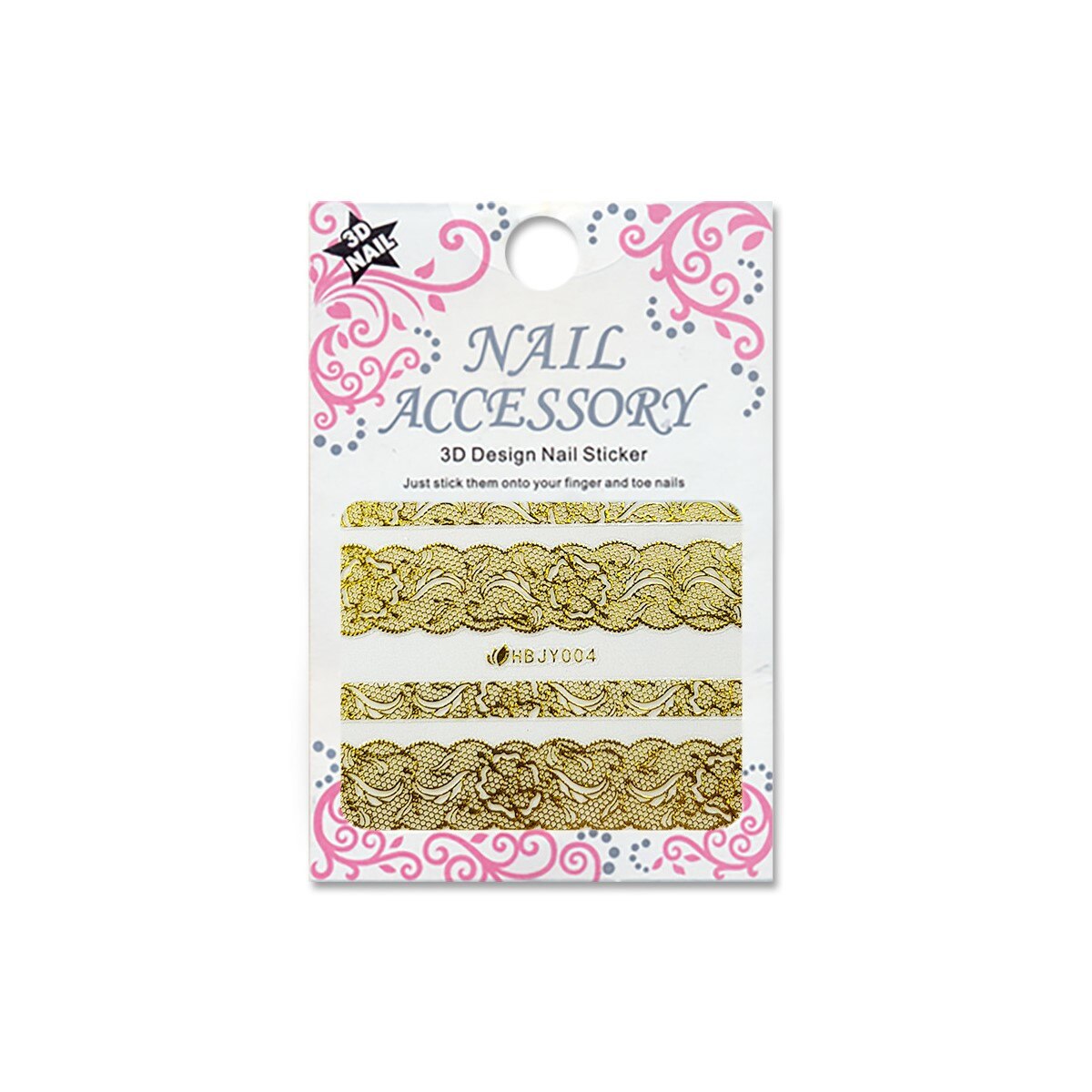 Decoratiuni cu efect acrilic 3D, MoonbasaNails, HBJY004G, Model dantela, Auriu