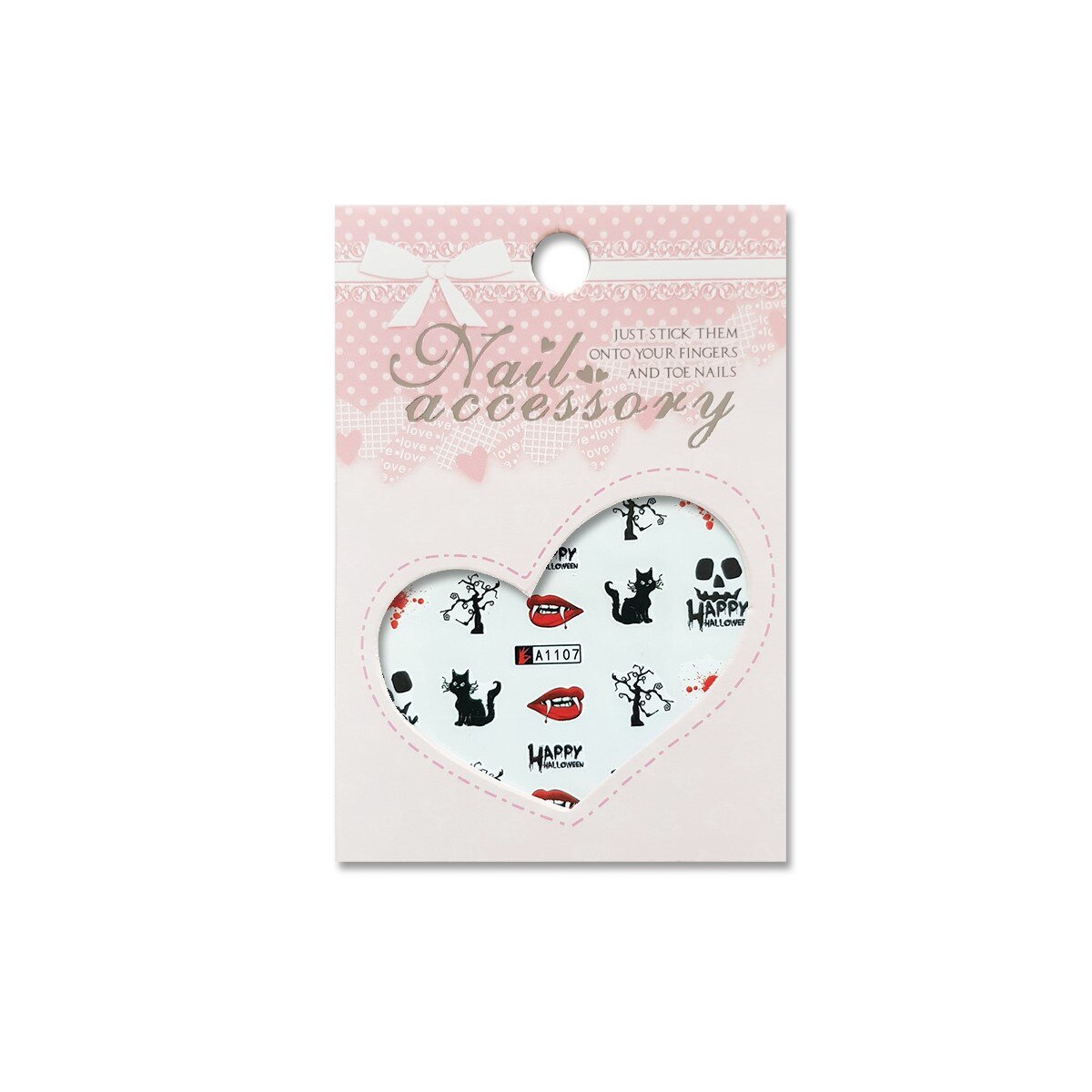 Decoratiuni cu efect acrilic, MoonbasaNails, A1107, Model Halloween, Negru/Rosu