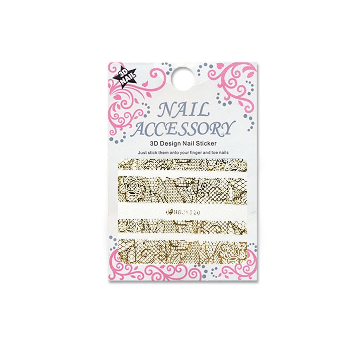 Decoratiuni cu efect acrilic 3D, MoonbasaNails, HBJY020G, Model dantela, Auriu