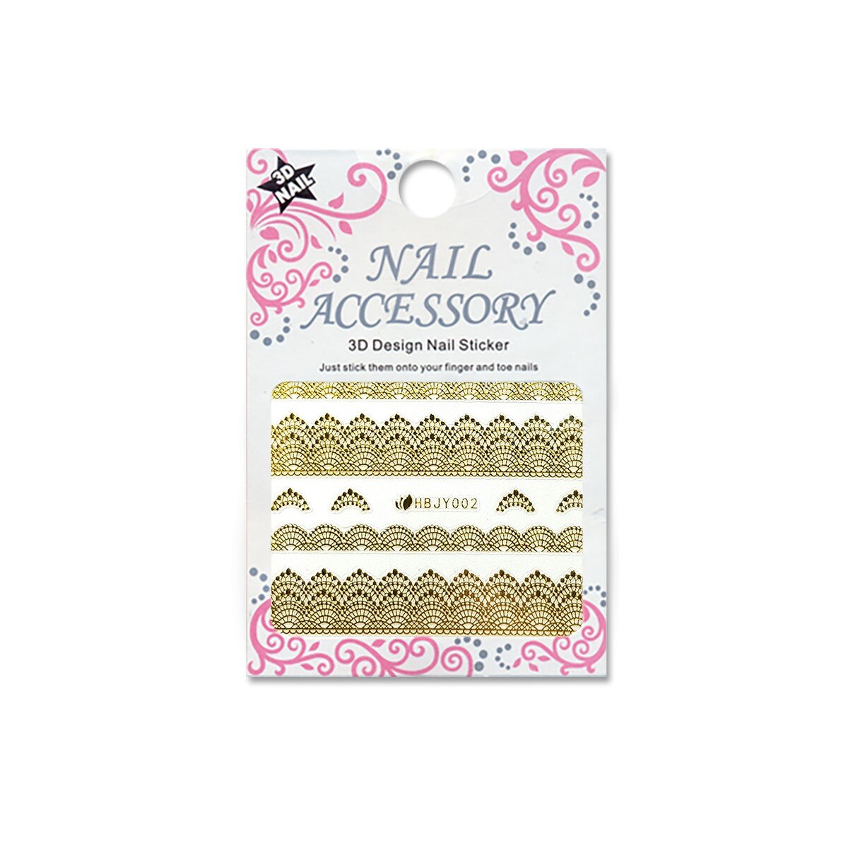 Decoratiuni cu efect acrilic 3D, MoonbasaNails, HBJY002G, Model dantela, Auriu