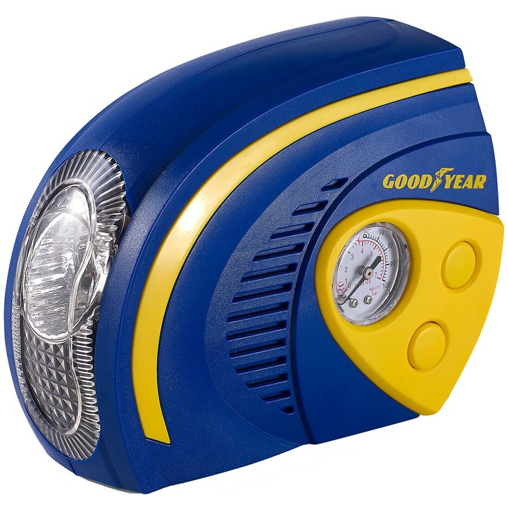 Compresor auto portabil cu indicator analogic, 2 in 1 cu lumina LED, 12V, 100PSI, Goodyear, GY900016