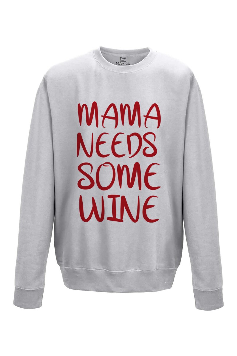 Pulover dama din bumbac 80%, poliester 20%, MAYKA, model MAMA WINE, Gri
