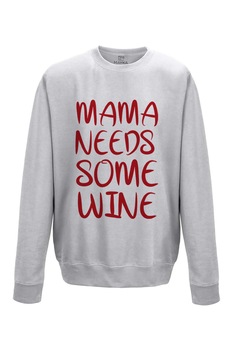 Pulover dama din bumbac 80%, poliester 20%, MAYKA, model MAMA WINE, Gri Pulover dama din bumbac 80%, poliester 20%, MAYKA, model MAMA WINE, Gri