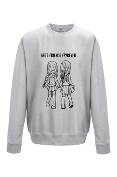 Pulover dama din bumbac 80%, poliester 20%, MAYKA, model Cele mai bune prietene, Gri Pulover dama din bumbac 80%, poliester 20%, MAYKA, model Cele mai bune prietene, Gri