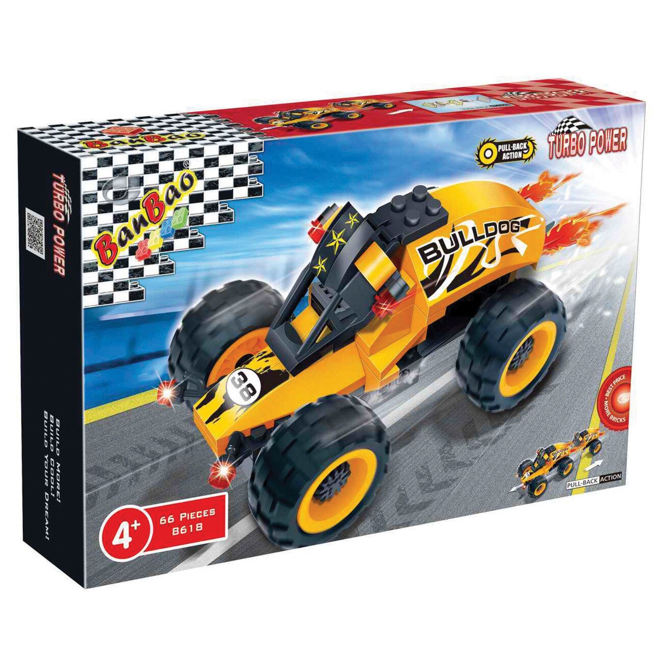 Set de constructie multicolor BanBao 66 piese, Masina Bulldog