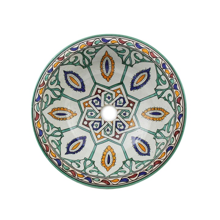 Lavoar Artizan,rotund,43x43x13 cm,MAROC, pictat manual,multicolor,ceramica,montaj pe blat