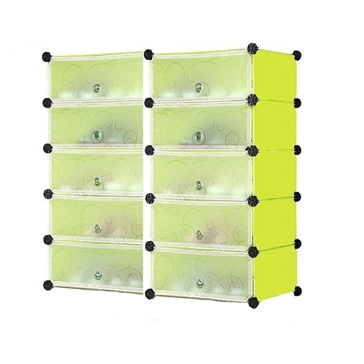 Dulap plastic, organizator, 10 compartimente, verde