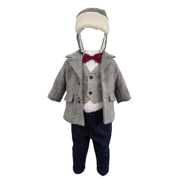 Costum botez cu palton, model Baby Boss, culoare gri-bleumarin, varsta 3-6 luni Costum botez cu palton, model Baby Boss, culoare gri-bleumarin, varsta 3-6 luni