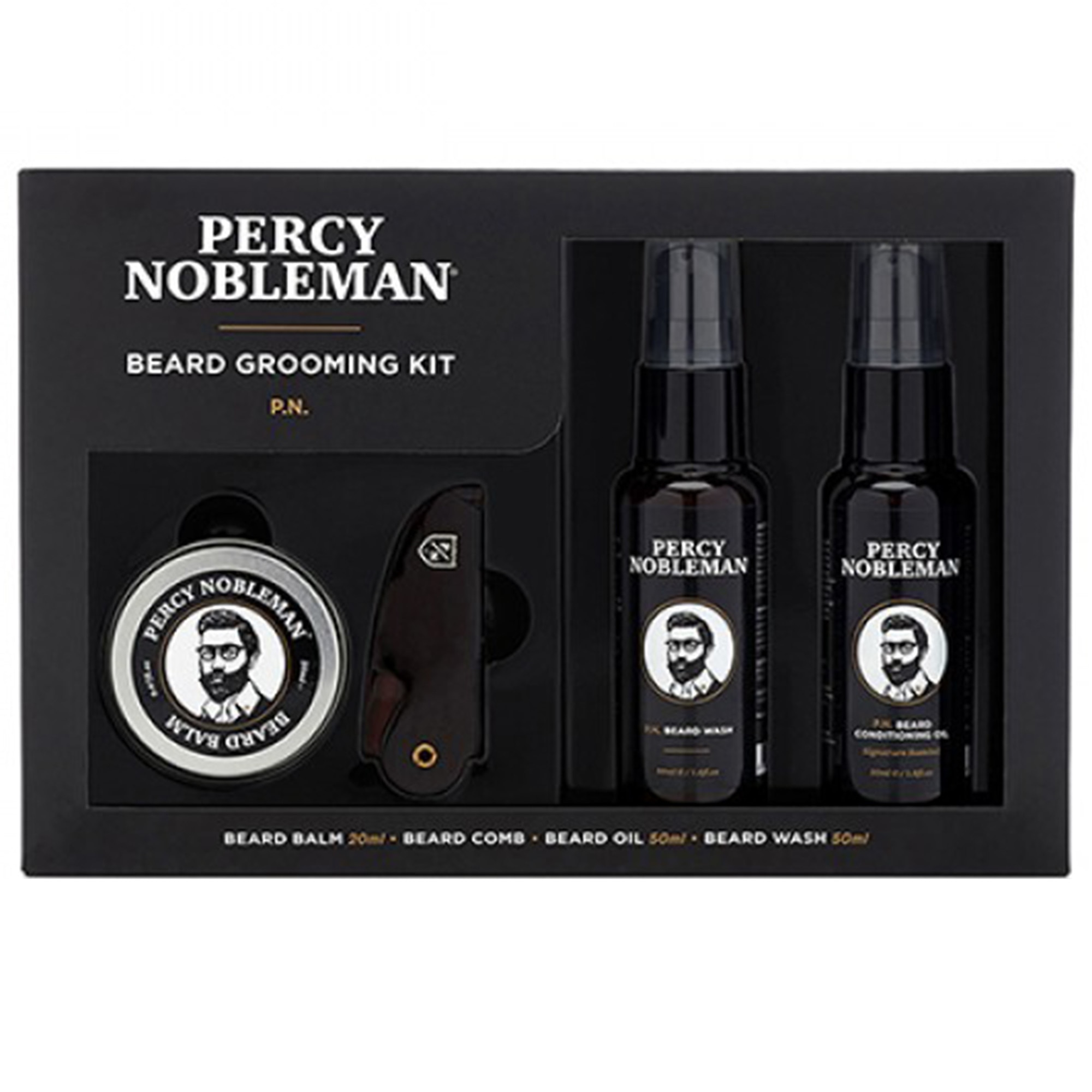 Set Complet Ingrijire Barba si Mustata Percy Nobleman, cu ulei de barba, sampon, balsam si piepten
