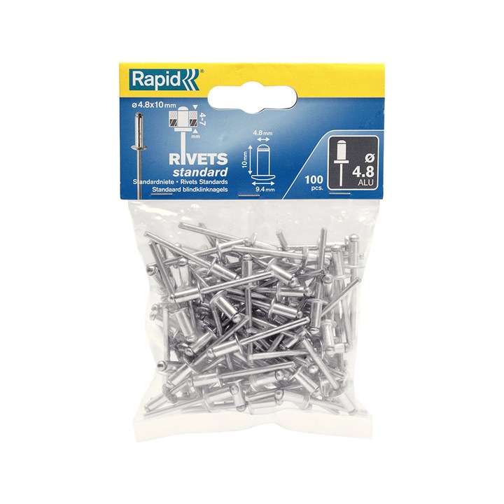 Rapid Standard винтчета диаметър 4,8 mm x 10 mm, алуминий, 100 бр./торба