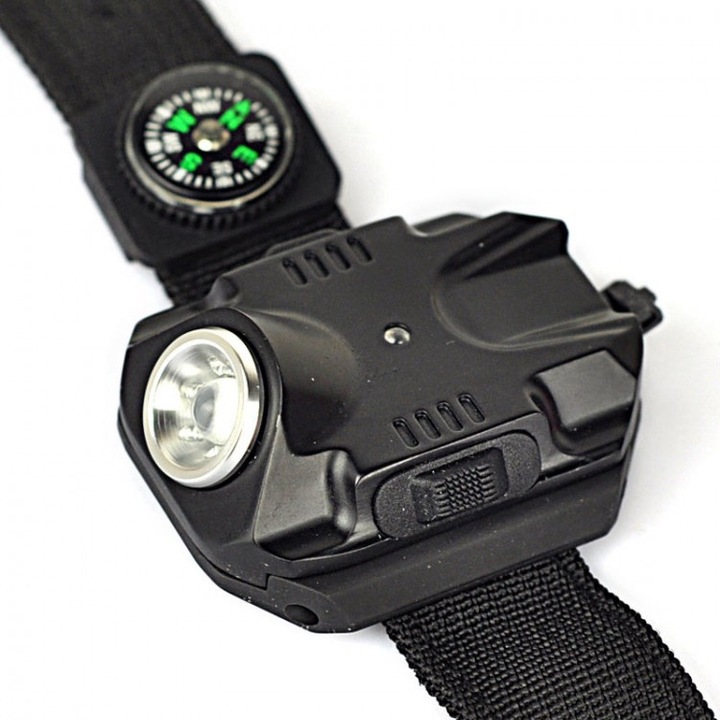 Lanterna pentru incheietura mainii, cu luminozitate ridicata, cu busola, Negru