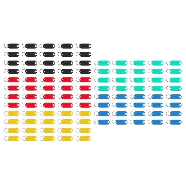 Комплект 100 разноцветни ключодържатели, Пластмаса, Етикет, за ключове