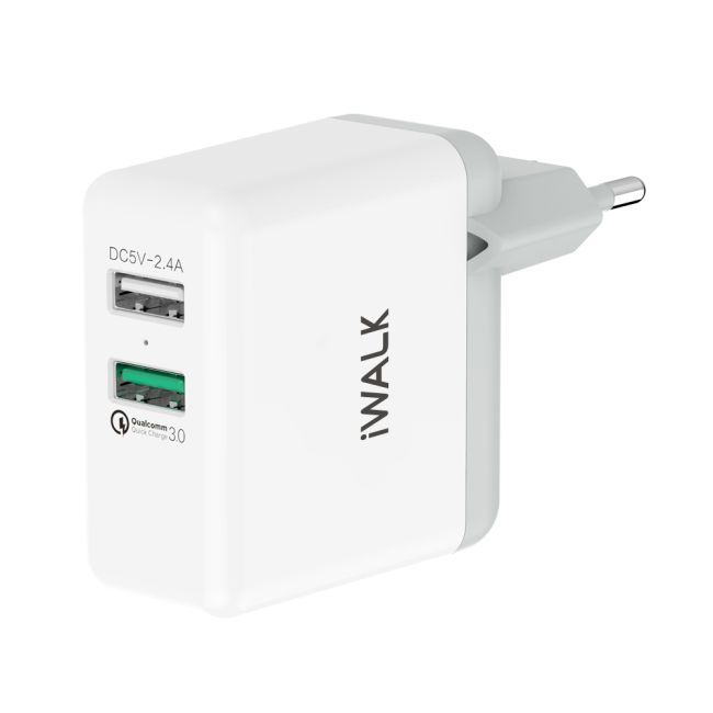 Incarcator retea, iWALK Leopard Duo 3.0 Quick Charger, alb