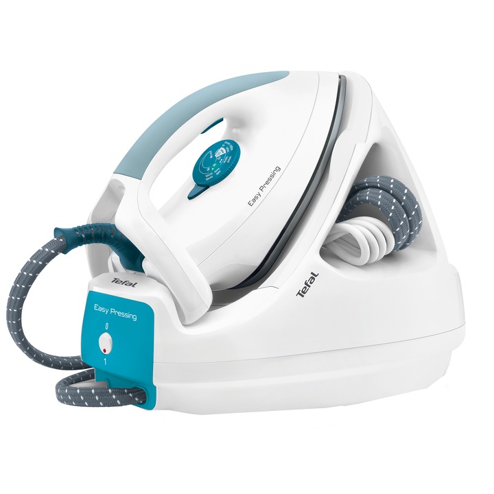 Statie de calcat cu boiler Tefal Easy Pressing GV5250E1, 2200 W, boiler 5 bar, 1 L, talpa antiaderenta Durilium Airglide, Alb