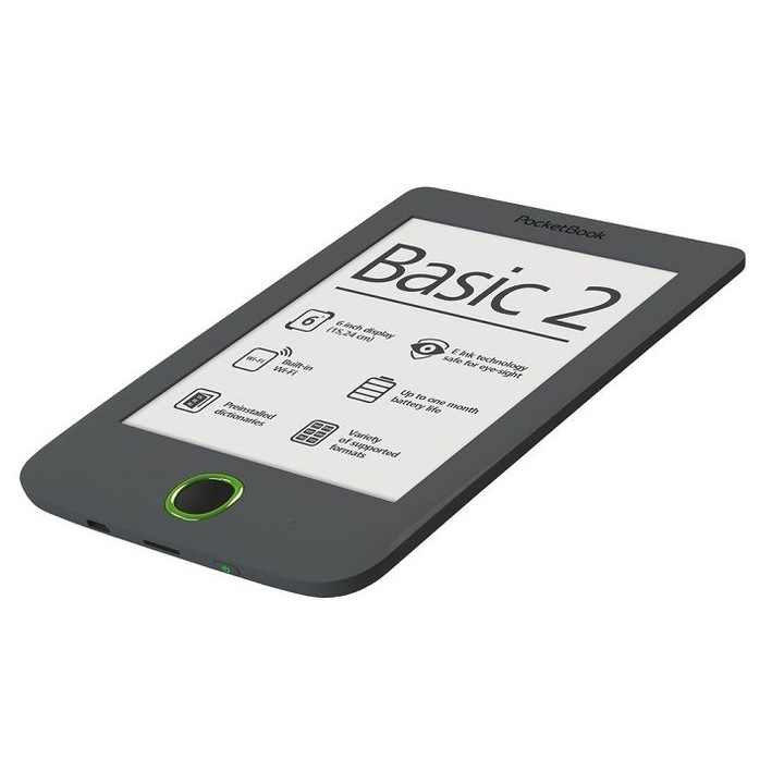 Промопакет: eBook четец Pocketbook 614 Basic 2, Сив + Калъф Business, Синьо-зелен
