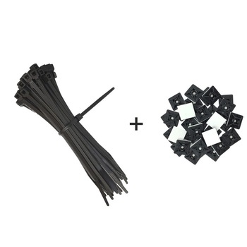 Set de 100 buc, Soricei - Coliere de Plastic 200 mm x 2,5 mm, din Poliamida 6.6 (PA66) + 100 buc Suporti de Fixare Adezivi 19 x 19 mm pentru Coliere de Plastic, Intervisio, Culoare negru Set de 100 buc, Soricei - Coliere de Plastic 200 mm x 2,5 mm, din Poliamida 6.6 (PA66) + 100 buc Suporti de Fixare Adezivi 19 x 19 mm pentru Coliere de Plastic, Intervisio, Culoare negru