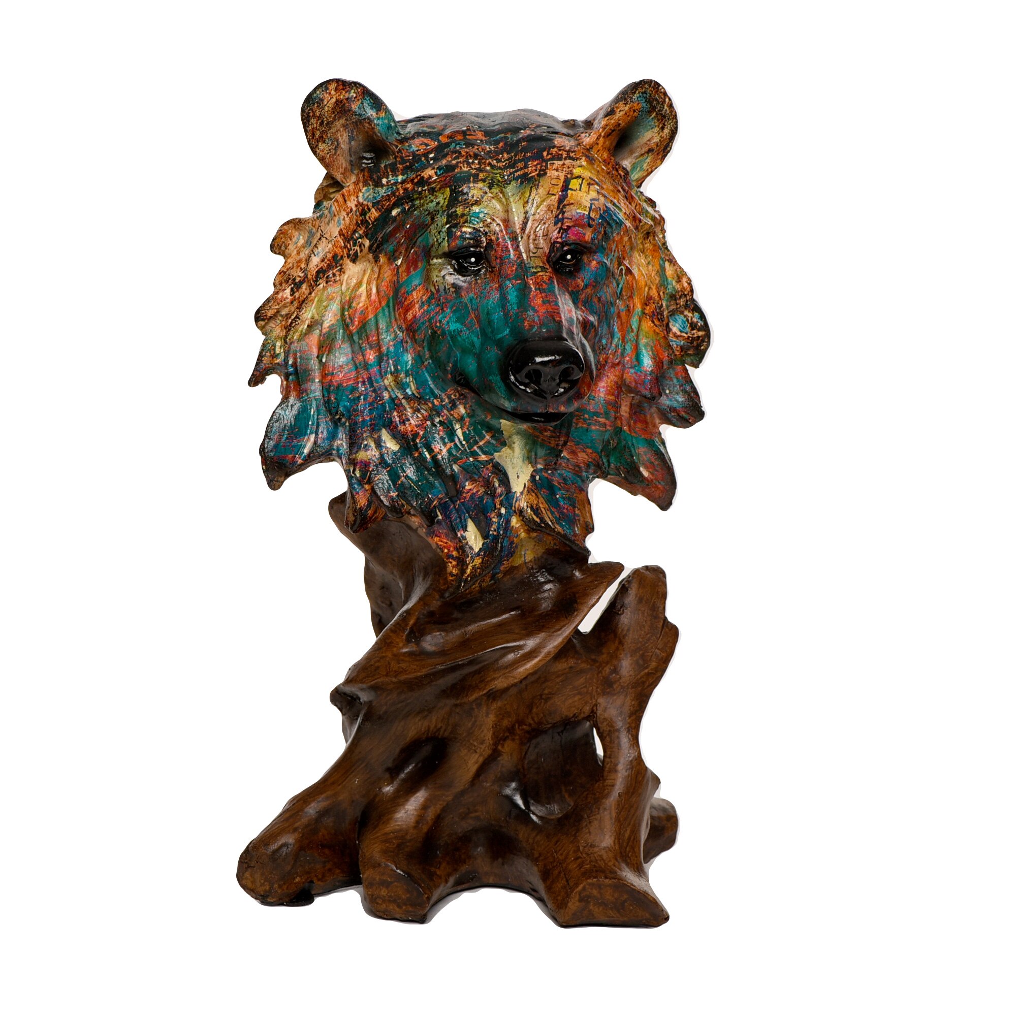 Statueta decorativa ursul 'colorat' II, realizata manual din rasina, 27 cm