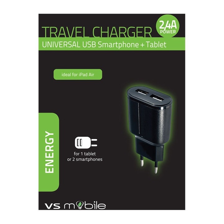 Зарядно устройство VS Mobile - 100-220V 2 x USB 2.4A /TC24AUU/