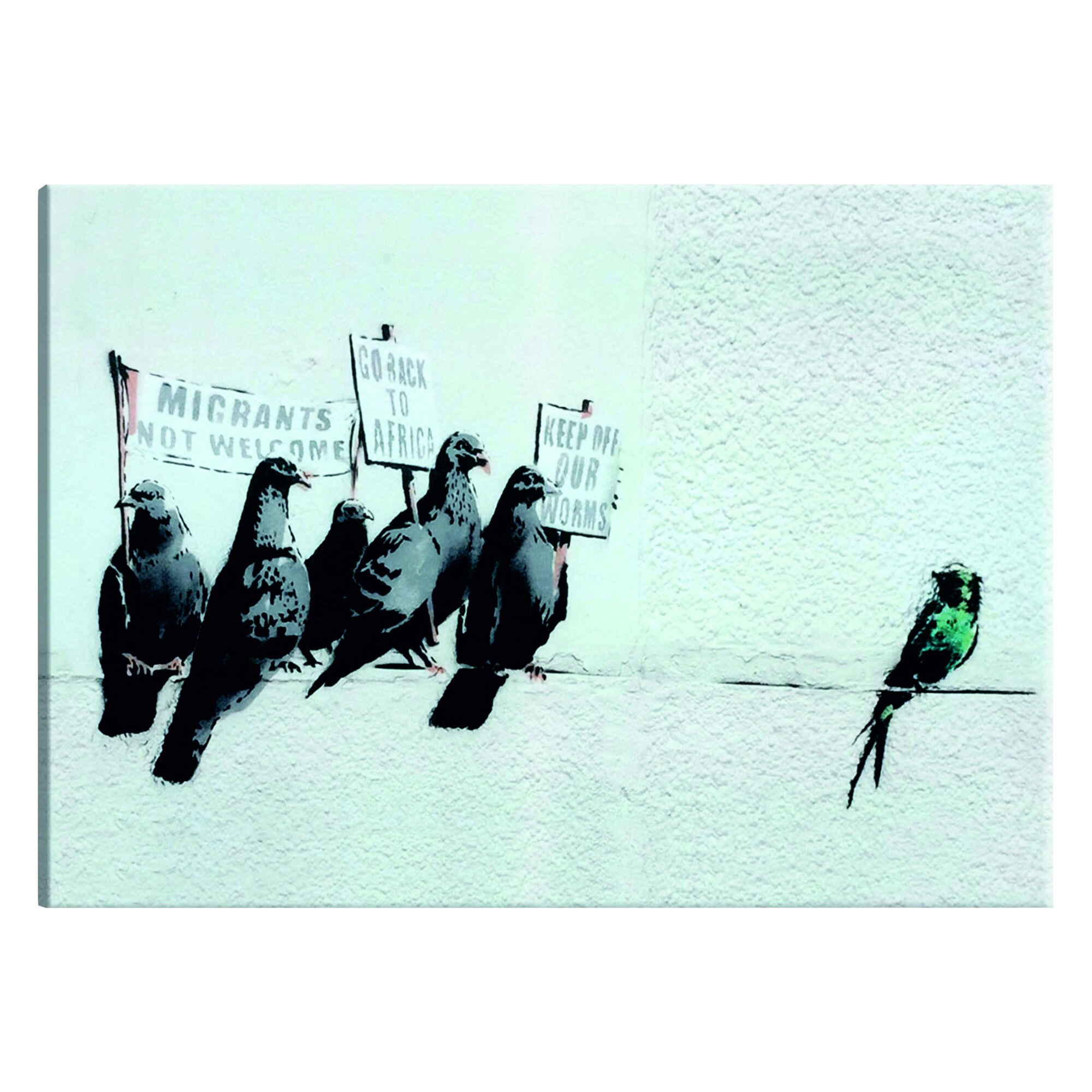 Tablou canvas - Protestarea pasarilor de catre Banksy - 90 x 60 cm