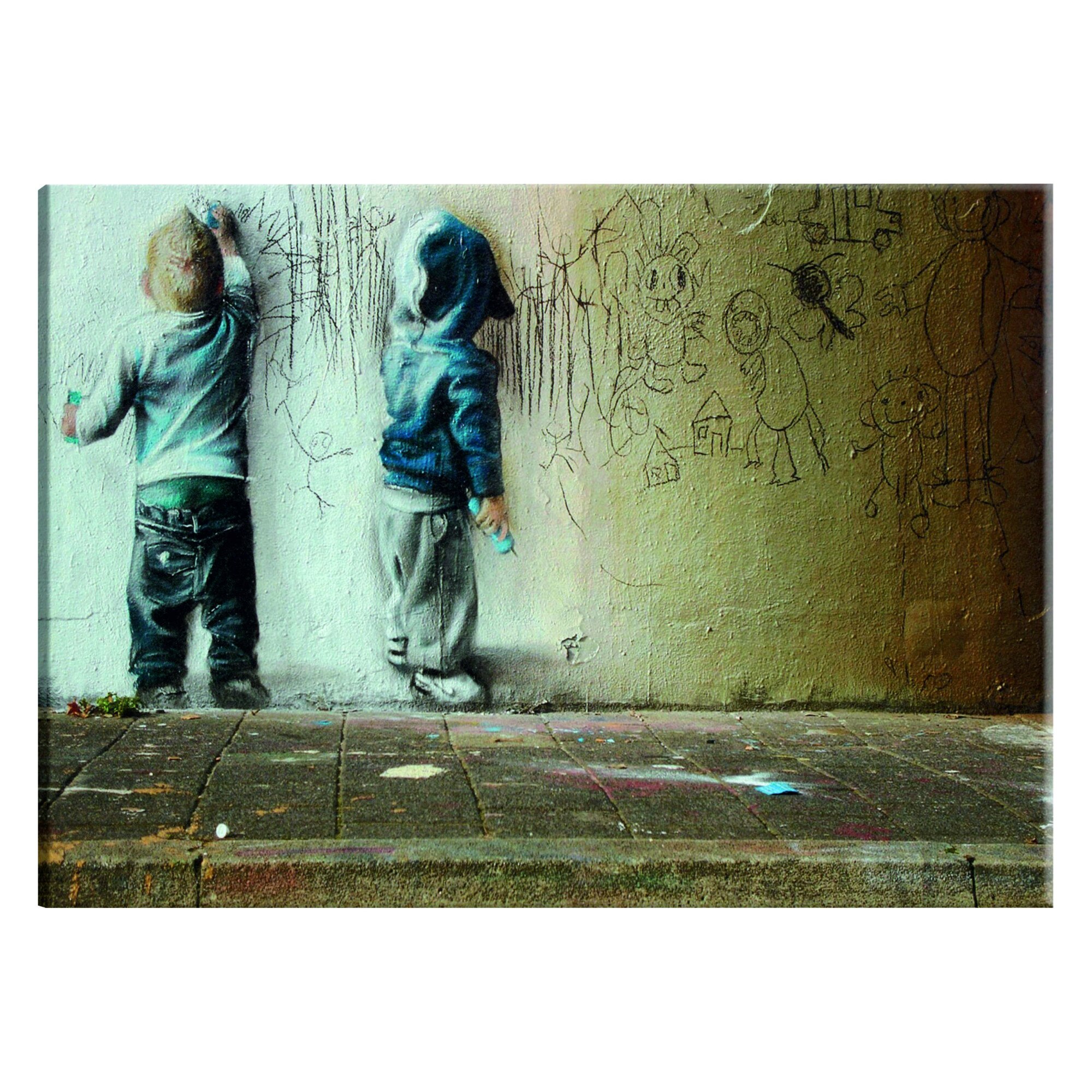 Tablou canvas - Graffiti Area Police Si un caine de Banksy - 90 x 60 cm
