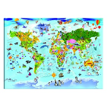 Tablou canvas - Harta copiilor calatorii colorate - 90 x 60 cm