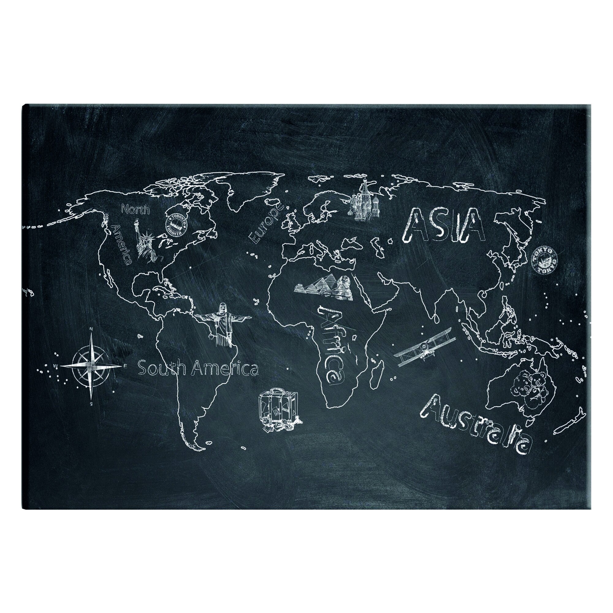 Tablou canvas - Harta Mondiala Calatoria extinde mintea - 90 x 60 cm