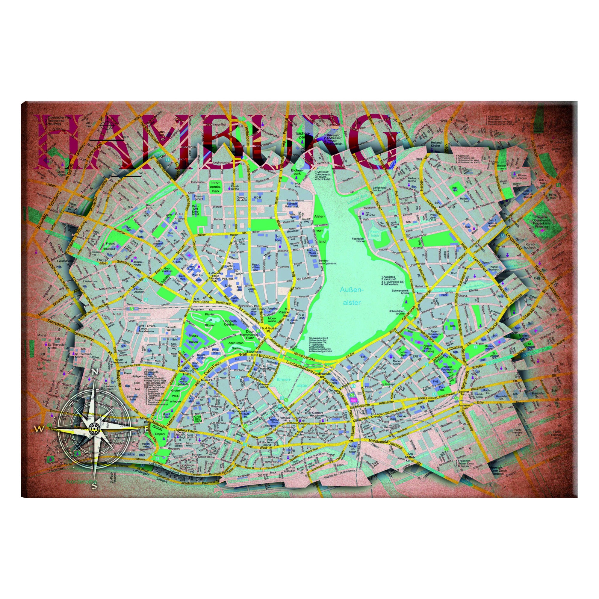Tablou canvas - Harta Hamburg - 90 x 60 cm
