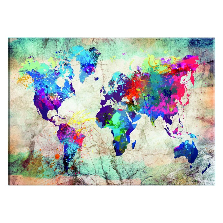 Tablou canvas - Harta Mondiala Nebunie colorata - 120 x 80 cm