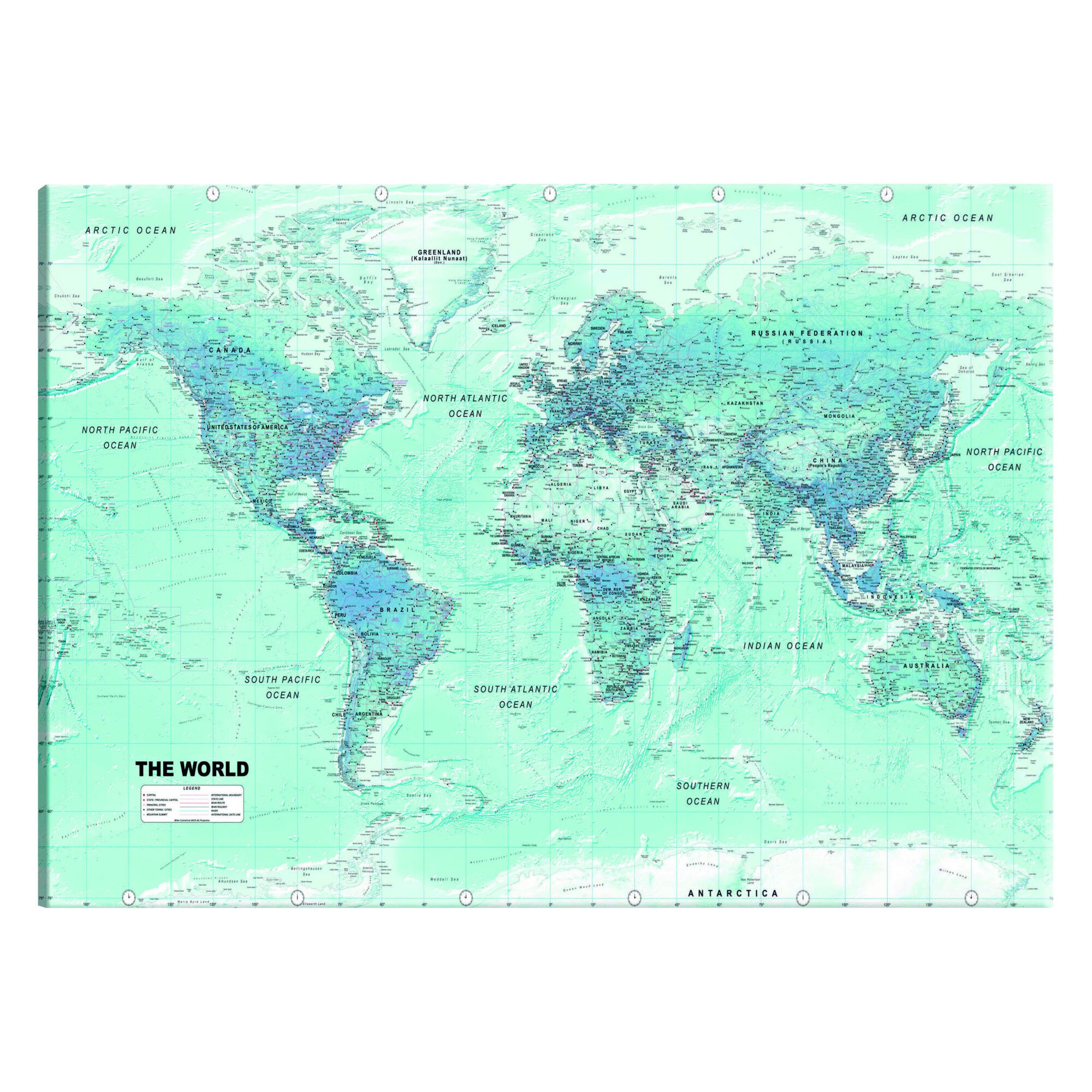 Tablou canvas - Harta Mondiala Sky Blue World - 90 x 60 cm