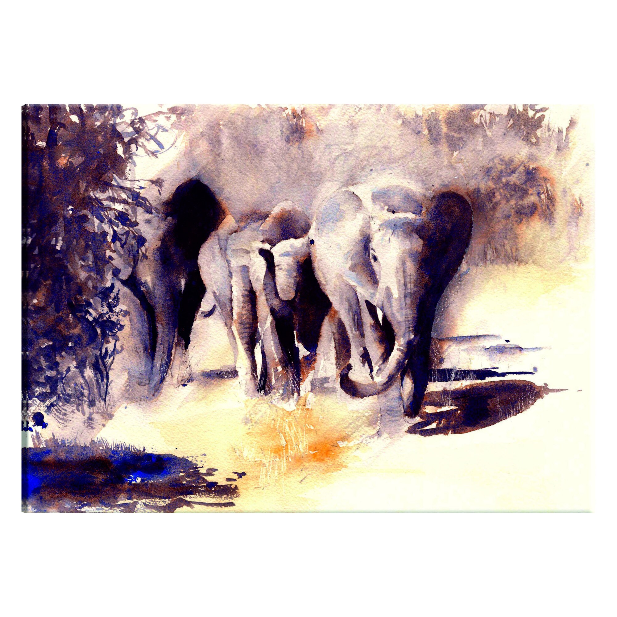 Tablou canvas - Elefanti de acuarela - 90 x 60 cm