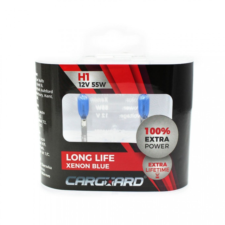 Set de 2 becuri Halogen H1 +100% Intensitate - LONG LIFE