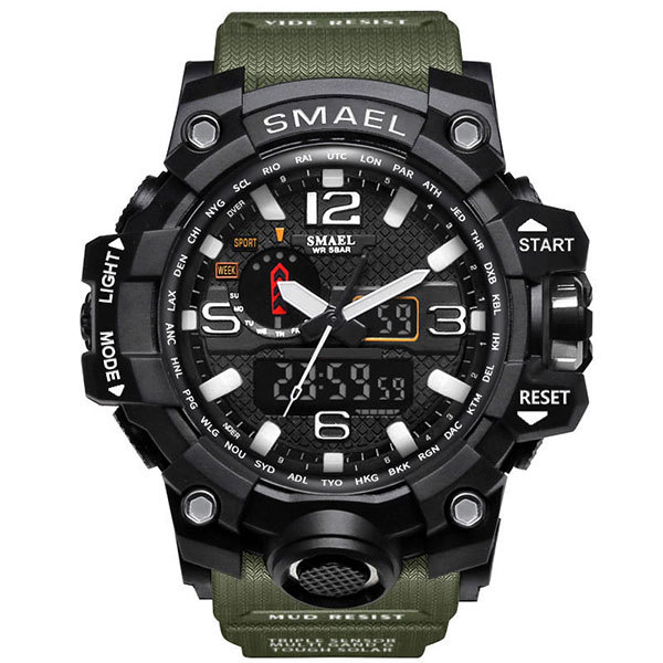 Ceas SMAEL Barbatesc Quartz Sport Verde, PN999980VE, curea din silicon, afisaj Hibrid