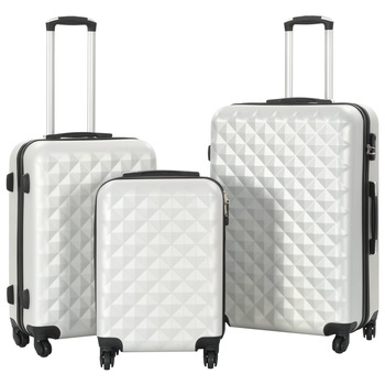 Set de 3 trolere de voiaj cu carcasa rigida, vidaXL, Plastic, 55 x 36 x 22 cm, Argintiu Set de 3 trolere de voiaj cu carcasa rigida, vidaXL, Plastic, 55 x 36 x 22 cm, Argintiu