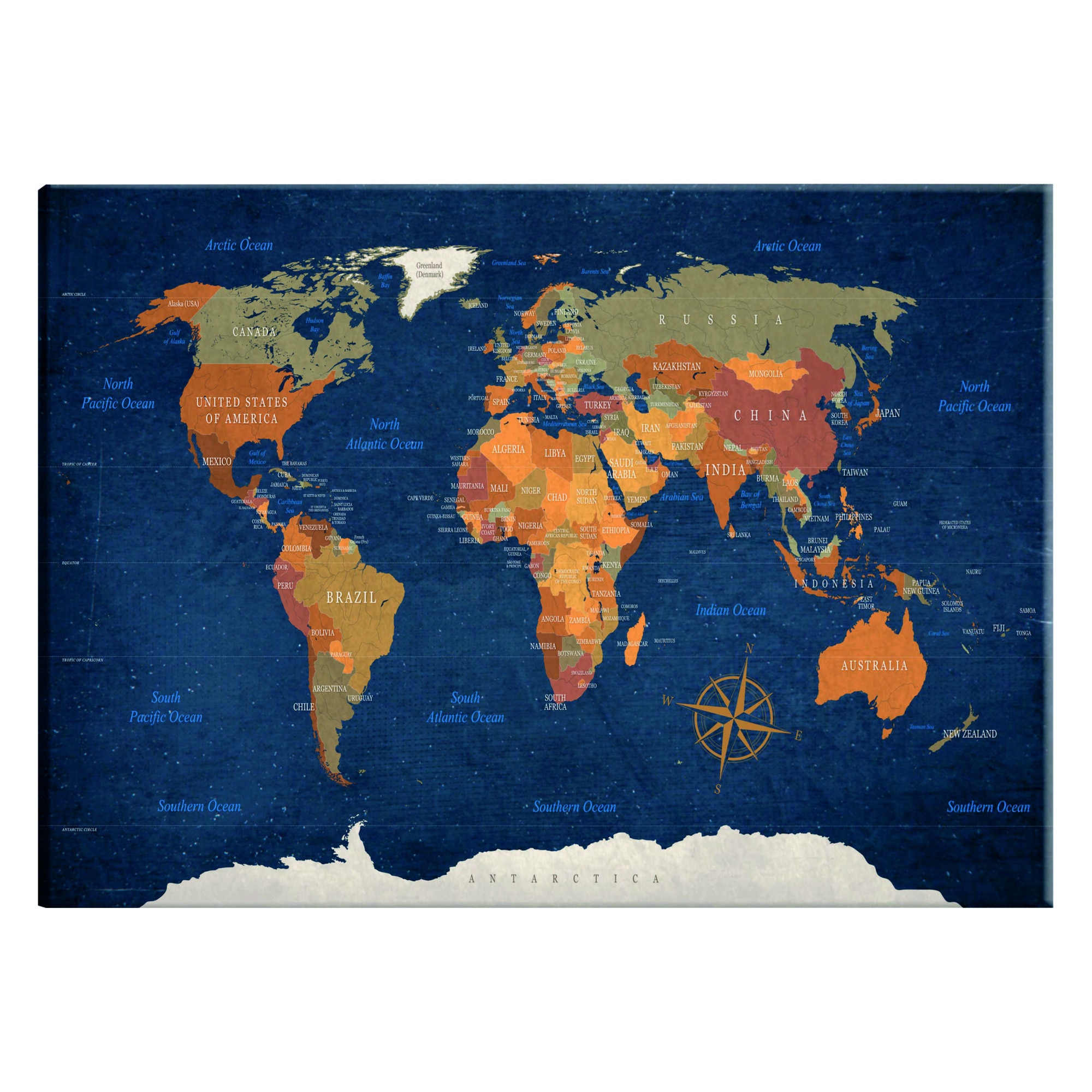 Tablou canvas - Harta Mondiala Oceane de cerneala - 60 x 40 cm