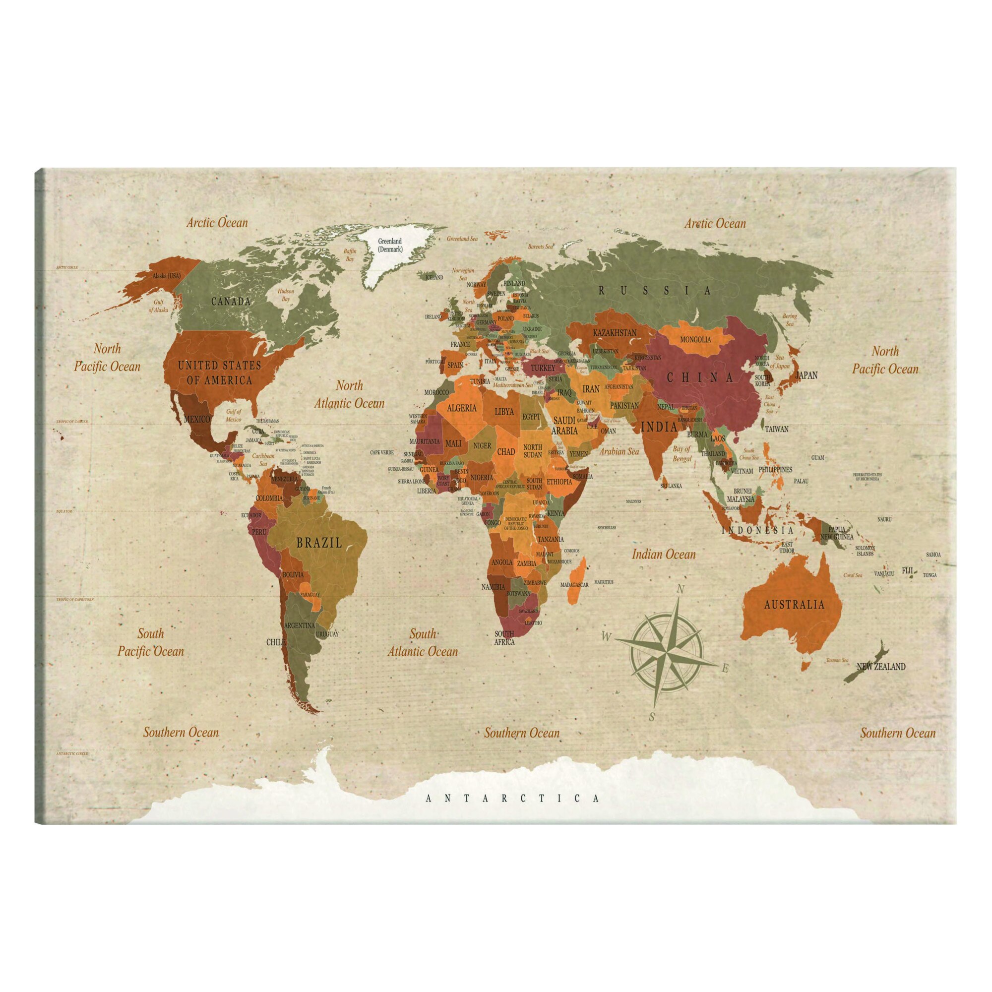 Tablou canvas - Harta Mondiala Beige Chic - 60 x 40 cm