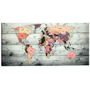 Tablou canvas - Harti mondiale calatorii In lemn - 135 x 45 cm