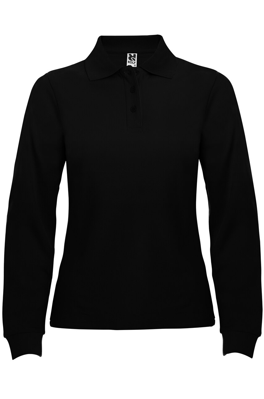 Tricou polo cu maneca lunga femei, bumbac, Roly Estrella, Negru stins