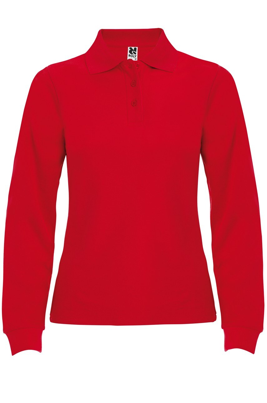Tricou polo cu maneca lunga femei, bumbac, Roly Estrella, Rosu