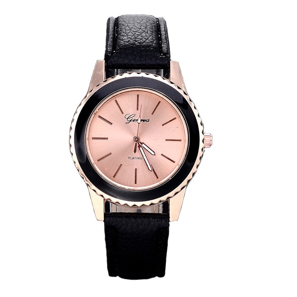 Ceas Geneva Dama Quartz Casual Elegant Negru, PN999257NU, curea din piele, afisaj Analog