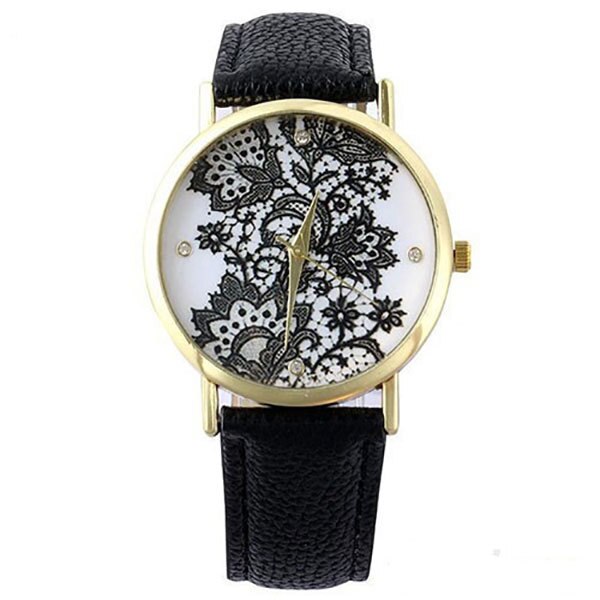 Ceas Geneva Dama Quartz Casual Elegant Negru, PN999592NU, curea din piele, afisaj Analog